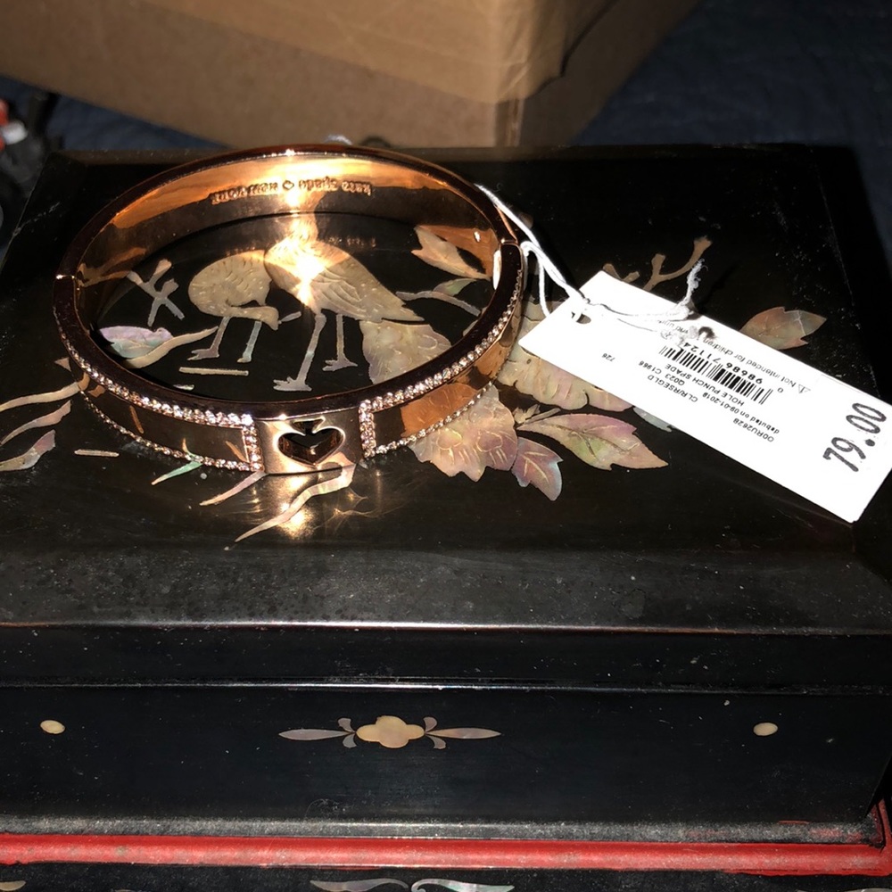 Kate Spade New York Hole Punch Spade Bangle Bracelet, Clear/Rose Gold